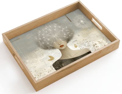 Dienblad hout 40x30 cm - Schootdienblad - Pluis - Vrouw - Beige - Borrelplank rechthoek - Plateau dienbladen