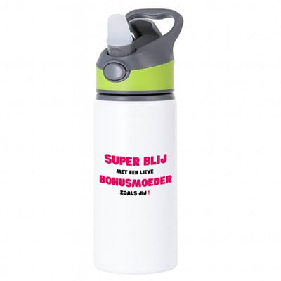 Hacebo® - super blij met een lieve bonusmoeder zoals jij waterfles met rietje groen - Mama - de liefste bonusmoeder - Moeder cadeautjes - moederdag - verjaardag - geschenk - kado - water fles - 650ML