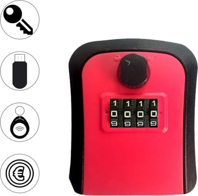 Colorful Sun® Sleutelkluis met cijferslot - Voor buiten en binnen - Weersbestendig - Zonder logo - Inclusief montage set voor aan de muur - Sleutelkastje met Code - Sleutel Kastje - Rood