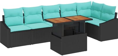 vidaXL - Tuinbank - Set - 7 - st - 6-Aantal - zitplaatsen - Zwart - en - Teal