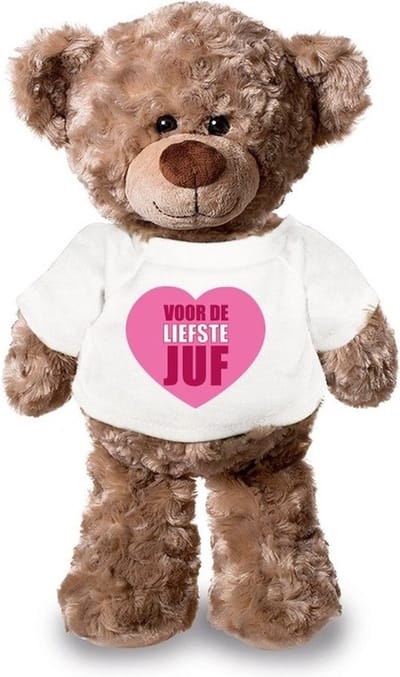 Knuffel teddybeer - liefste juf - 24 cm - pluche - met shirt - juffendag