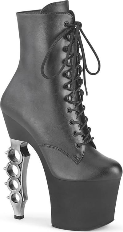 Pleaser - IRONGRIP-1020 Plateau Laarzen, Paaldans schoenen - Paaldans schoenen - 35 Shoes - Zwart/Zilverkleurig