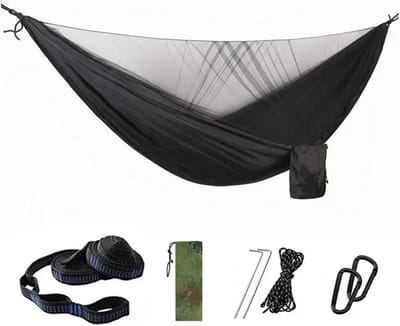 Camping hangmat - Reishangmat dubbel - Ontspannen buiten - Met klamboe - Dubbel formaat - Zwart