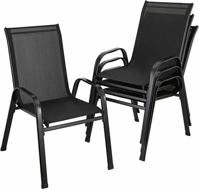 Tuinstoelen - Tuinset - Tuinmeubel - Hoge Rugleuning - Zwart - 4 Stuks - Staal/Ijzer - Opvouwbare Tuinstoelen