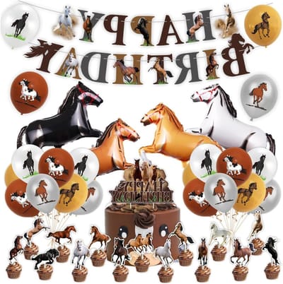 Verjaardag decoratie paarden - 42-delig feestset - folieballonnen en cupcake toppers - perfect voor kinderfeestjes - ShopVlot