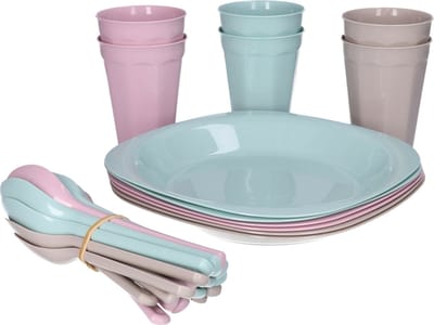 PlasticForte Servies set - 31-delig - pastel - kunststof - herbruikbaar - BPA-vrij - picknick servies - camping