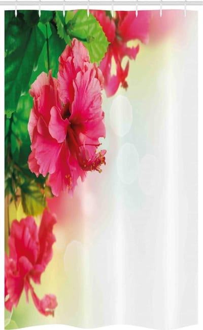 ABAKUHAUS Stall_31494 Douchegordijn – Hibiscusbloemen – 120×180 cm – bosgroen en roze
