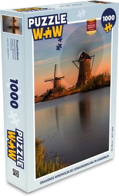 Puzzel Draaiende windmolen bij zonsondergang in Kinderkijk - Legpuzzel - Puzzel 1000 stukjes volwassenen
