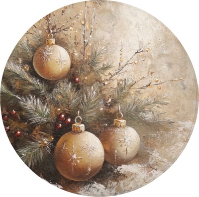Badmat rond 70x70 cm - Antislip - Kerst - Kerstballen - Beige - Goud - Badmatten voor badkamer - Badkamermat - Douchemat - Ronde badkamer mat