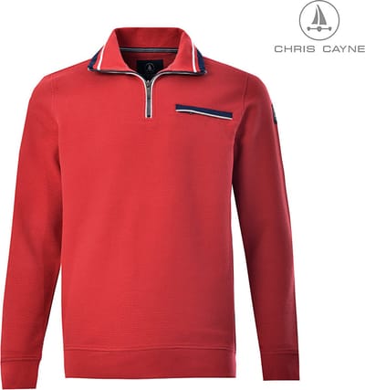 Chris Cayne heren sweatershirt - sweatshirt - rood - korte rits - M - half rits - schipperskraag - trui - borstzak - structuur