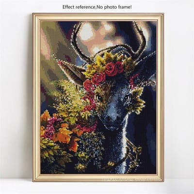 Diamant schilderij dier Strass mozaïek diamant borduurwerk bloem en hert 20X30CM gray