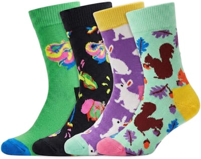 4 Paar – Happy Socks – Kinderen – 4 tot 6 Jaar – Thema Dieren – Katoen – Diverse kleuren