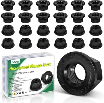 Dailygoods - 25 stuks flensmoeren M5, Bolatus DIN 6923 roestvrij stalen zeskantmoeren met flens en blokkerende vertanding, zeskantige flensmoeren voor reparatie van auto's, leidingen, industriële gebouwen enz