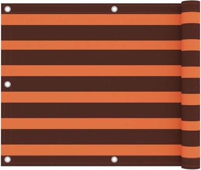 Balkonscherm Waterdicht - 75 x 400 cm - Oranje & Bruin Gestreept - Oxford Stof met PU-coating - UV-bestendig & Winddicht Balkondoek - Inclusief 12 m Bevestigingstouw