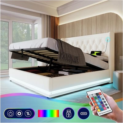 Tweepersoonsbed 140x200 met Opbergruimte, Hoofdeinde met LED en USB-C Opladen