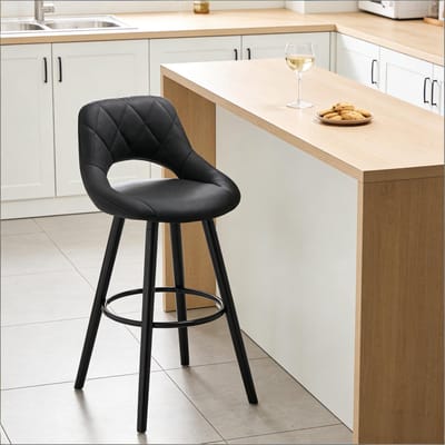 MIVRAY Barkruk 68 cm - Ergonomische Zitting Met Rugleuning - Voor Keuken En Bar - Hout En Stof - Antraciet