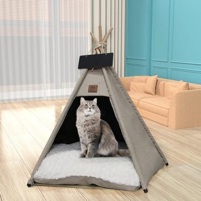 Tente pour animaux de compagnie amovible et lavable avec tapis et niche pentagonale pour chats et chiens S  (40 × 40 × 50cm)