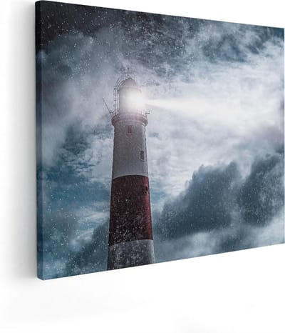 Artaza Canvas Schilderij Vuurtoren - 50x40 cm - Wanddecoratie Zee - Muurdecoratie Storm - Kamer Accessoires Nacht