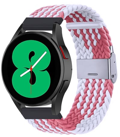 By Qubix - Braided nylon bandje - Wit / roze - Geschikt voor Xiaomi Redmi Watch 5 Active / Redmi Watch 5 Lite