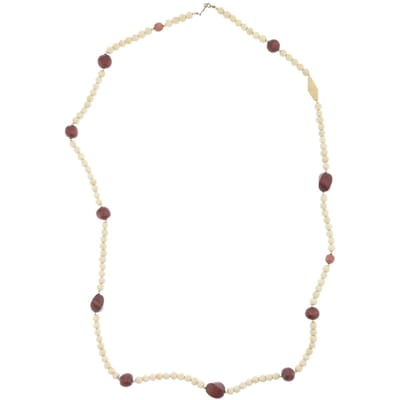 Behave – Ketting – Houten kralen – Crème;Bruin – 90 cm – Boho Chic