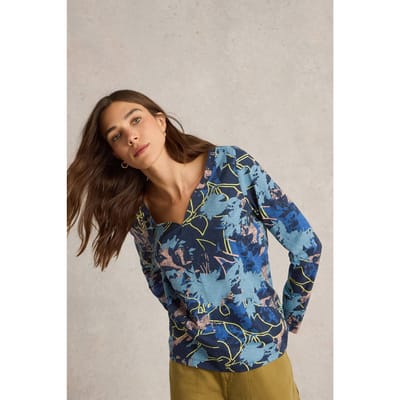 White Stuff Nelly Ls Tee Navy Multi Maat: 10 | Longsleeves Outlet | Dames | Blauw