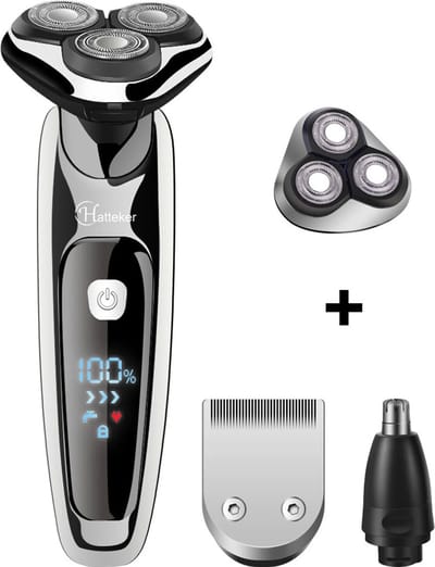 HATTEKER Professioneel 3-in-1 Scheerapparaat voor Mannen – Nat & Droog – Baardtrimmer, Precisietrimmer & Neustrimmer – Inclusief Vervangend Scheerhoofd