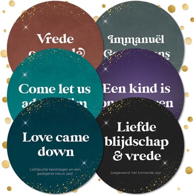 Voordeelpak ronde kerstkaarten assorti - 12 stuks - met enveloppen - kerstkaart - serie 2