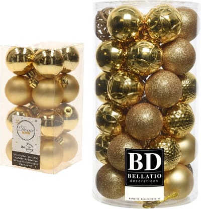 Kerstversiering kunststof kerstballen goud 4-6 cm pakket van 53x stuks - Kerstboomversiering