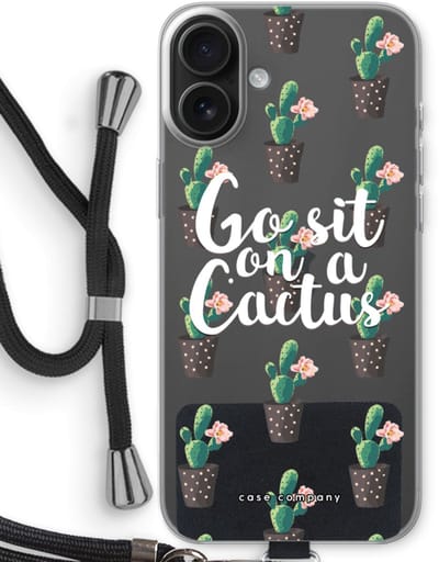 Case Company® - Hoesje met koord geschikt voor iPhone 16 Plus hoesje met Koord - Cactus quote - Telefoonhoesje met Zwart Koord - Bescherming aan alle Kanten en Over de Schermrand