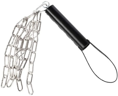 Rimba - Lederen Zweep met Metalen Ketting - Zwart & Zilver