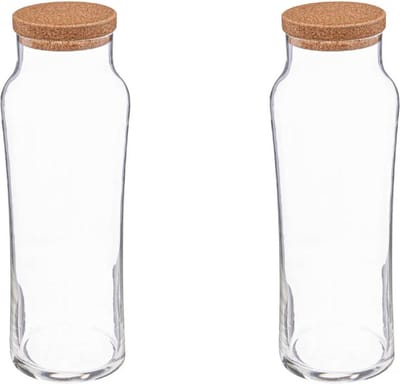 Secret de Gourmet Water Karaf - 2x - afsluitdop van kurk - glas - 1 Liter - schenkkan - waterkan