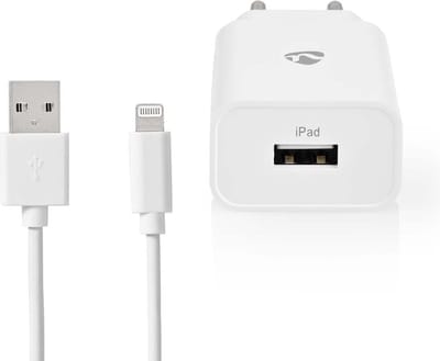 Nedis Oplader - 12 W - 1x 2.4 A - Outputs: 1 - USB-A - Lightning 8-Pins (Los) Kabel - 1.00 m - Single Voltage Output - Wit