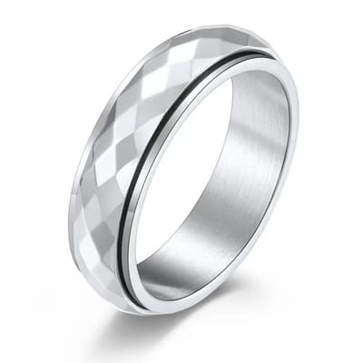 Anxiety Ring - (Glans) - Stress Ring - Fidget Ring - Anxiety Ring For Finger - Draaibare Ring - Spinning Ring - Zilverkleurig RVS - (16.00 mm / maat 50)