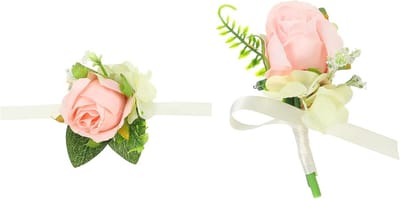 Roze Kunstbloemen Corsage en Polsband Set voor Bruiloft Feestlijkheden