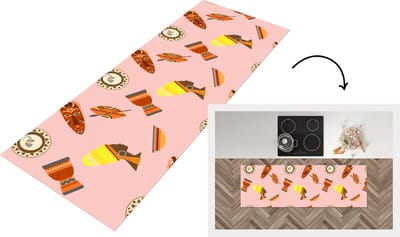Keukenloper - Loper keuken - Afrika - Djembé - Patronen - Afrikaanse maskers - 150x50 cm - Keukenloper vinyl