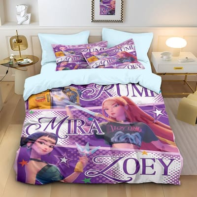 3-delige/set K-Pop Beddengoedset Demonenjagers Kleurrijke Print Polyester Studentenslaapzaal Laken Dekbedovertrek Kindercadeau Hometextiel 135x200cm