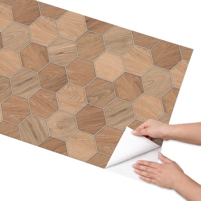 Coloray Meubel Wrap Folie - Bruin Meubelfolie - 65x130 cm - Decoratiefolie Houten mozaïek - Meubel Wrap Folie - Rustiek Meubelfolie - Plakfolie Meubels - Keuken decoratie - Teksten