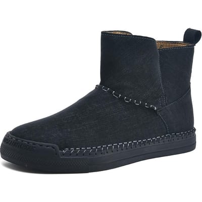 Hoge Casual Schoenen voor Mannen Herfst Nieuw Leer Ademend Veelzijdig Instappers Zachte Zool Skateboard Schoenen 48 zwart