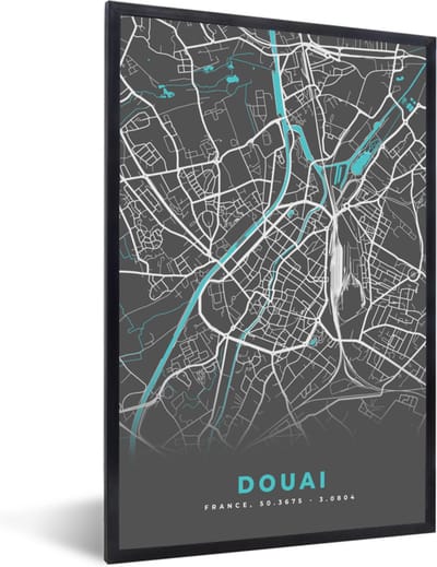 Fotolijst incl. Poster - Douai - Frankrijk - Plattegrond - Stad - Stadskaart - 40x60 cm - Posterlijst