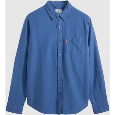 shirt gemengd linnen met pocket man blauw