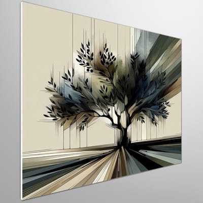 Modern olijfboom schilderij | Abstracte interpretatie van de natuur: levendige olijfboom in moderne stijl | Kunst - 100x100 centimeter op Forex | Foto op Forex