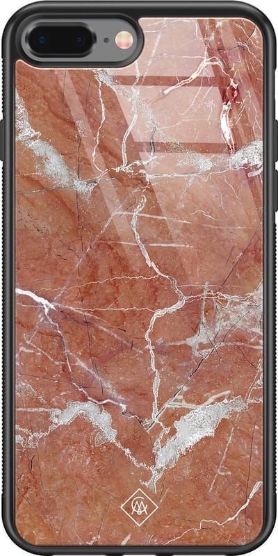 Casimoda® hoesje - Geschikt voor iPhone 8 Plus - Marble Sunkissed - Luxe Hard Case Zwart - Backcover telefoonhoesje - Rood