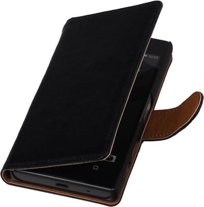 Zwart Apple iPhone 6 Echt Lederen Wallet Hoesje