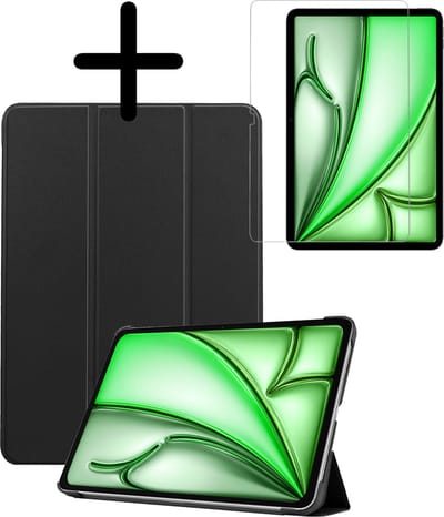 Hoesje Geschikt voor Apple iPad Air 6 (2024) - 11 inch - 6e Generatie - M2 - Met Screenprotector - Trifold Bookcase - Hard Cover - Hardcover Book Case - Tablet Hoes - Zwart