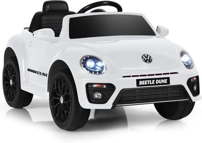 COSTWAY VW Beetle Elektrische auto voor kinderen, kinderauto, elektrisch met muziek en 2 verlichtingsmodi, incl. 2,4G-afstandsbediening, voor kinderen vanaf 3 jaar (wit)