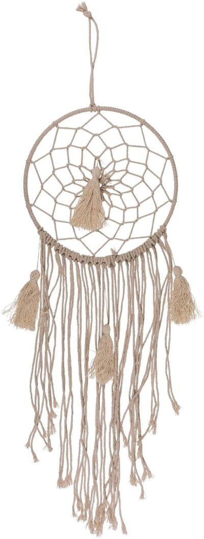 Dailygoods- Dromenvanger Natuurkleurig - Boho Decoratie - 27 x 70 cm - Kwasten - Harmonieuze Slaap - Vangt Slechte Dromen - Droomvanger
