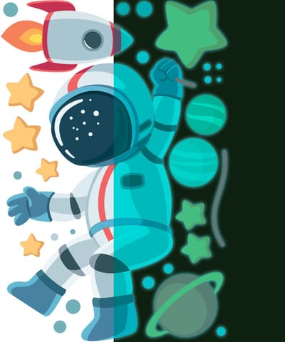 Lichtgevende sticker - Astronaut in de sterrenhemel - Fluorescerende muur-/plafondsticker voor kinderen - 135x90cm