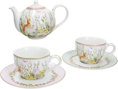 HAPPY EASTER theeset voor 2 personen Theepot + 2 porseleinen theekopjes - 1x R0920 & 1x R0922