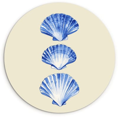 WallCircle® Wandcirkel 120x120 cm - Muurcirkel Schelpen - Blauw - Beige - Muurdecoratie woonkamer - Wanddecoratie slaapkamer - Kamer decoratie accessoires - Ronde schilderijen XXL