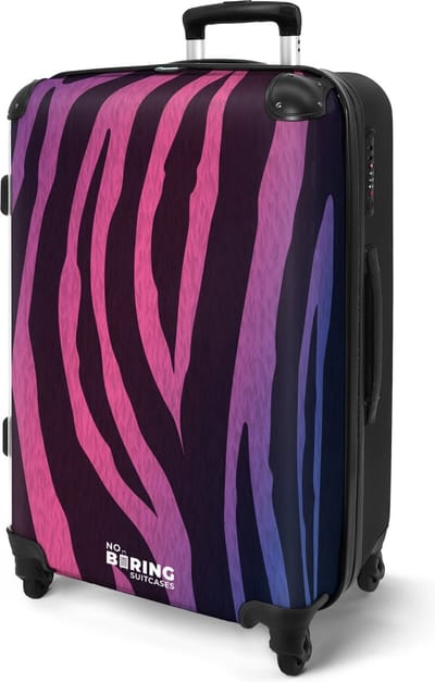 NoBoringSuitcases.com® - Koffer groot - Rolkoffer lichtgewicht - Zebra print met roze en paars - Reiskoffer op 4 wielen - Cabine valies - Grote trolley XL - 20 kg bagage